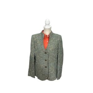 Dana Buchman Grey Blue Yellow Melange 3-Button Blazer Sz 10 Wool Cotton Mix EUC